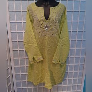 NEW! Jessica Taylor Sequins And Embroidery Green Tunic Top 6308